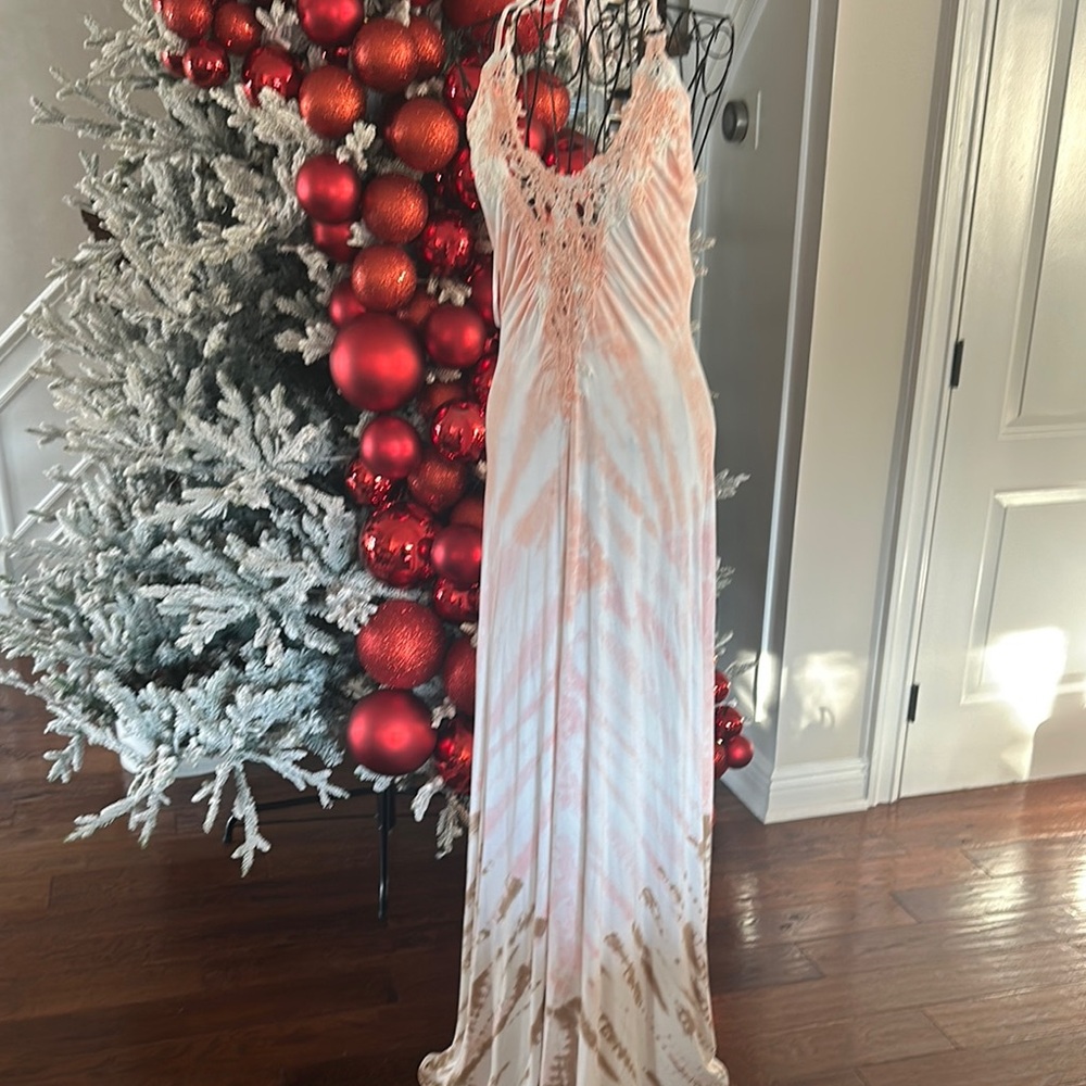 Sky Elegant Pink and White Tie-Dye Maxi Dress